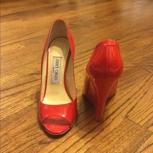 Jimmy Choo Patent Red Wedges