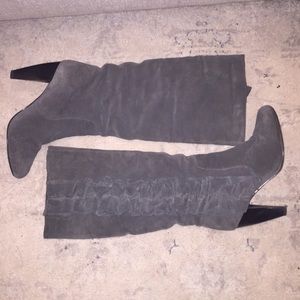 suede boots with ruffle detail on side