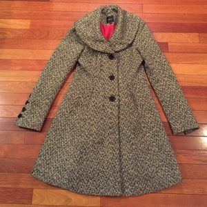 Express wool black and off-white patterned coat