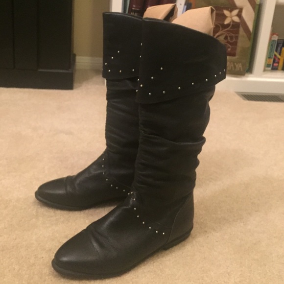 Slouchy leather studded boots