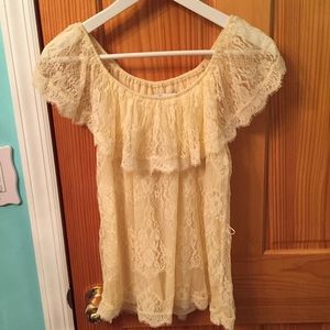 NEW Forever 21 Ivory Lace Off Shoulder Top Sz S