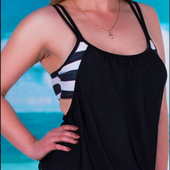 Two piece black and white swimsuit