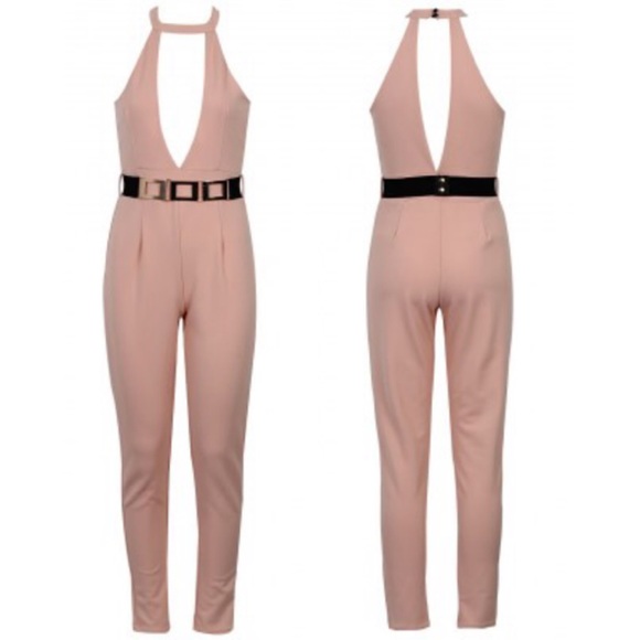 New Sexy Nude Deep Plunge Jumpsuit - Picture 2 of 3