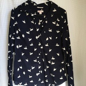 Navy Button up swan shirt