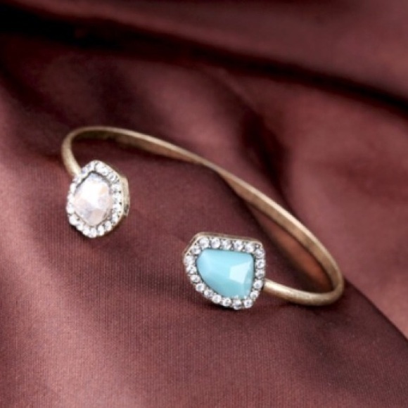 Geometric Blue Rhinestone Open Cuff Bracelet - Picture 3 of 4