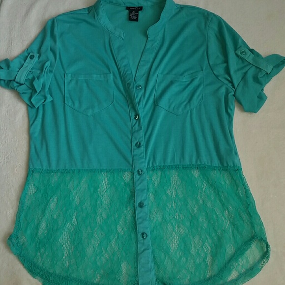 Mint button up with lace bottom