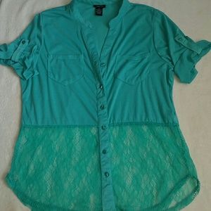 Mint button up with lace bottom
