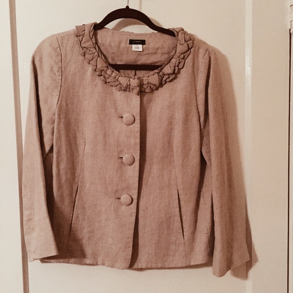 J.Crew linen blazer size 6 with ruffle tan brown