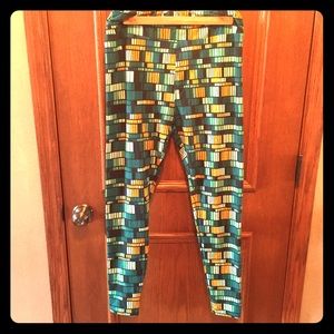LuLaRoe TC leggings, NWOT, blue/green rectangles