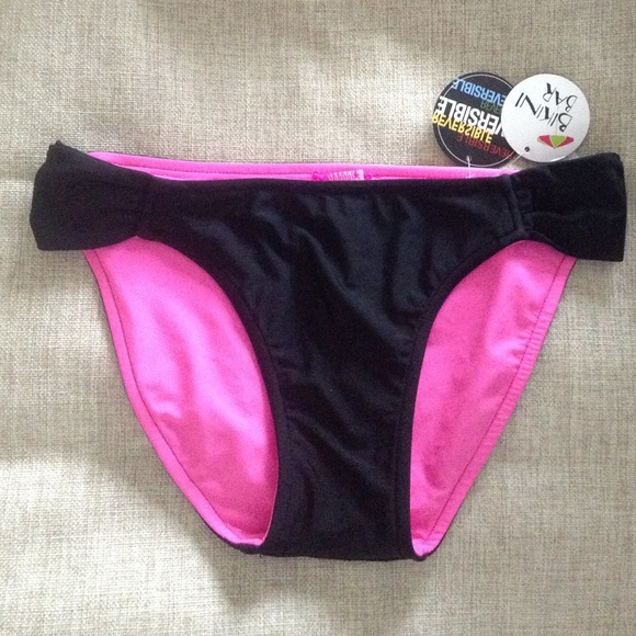 reversible pink and black swim bottom