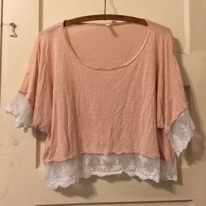 Pink top with white lace