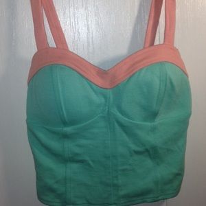 Mint & pink semi-backless crop top