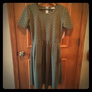LuLaRoe Amelia - L, NWT, olive green w/ gold dots