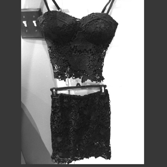 Two piece..black flower sequin