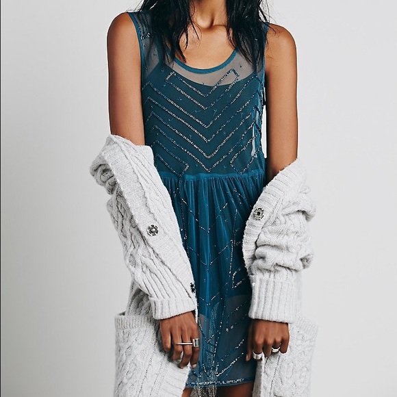 Free People Blue Embellished Slip