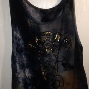 Dark tie-dye top with a gold elephant