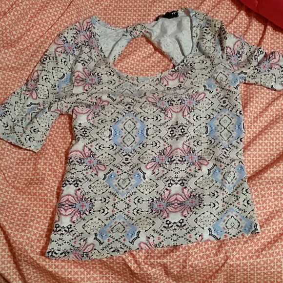 Patterned longer crop top with open back