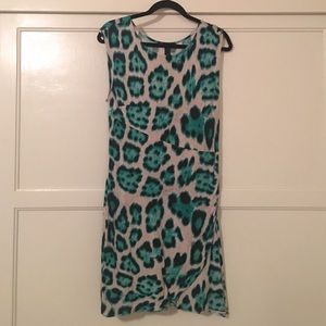 green leopard print sheath dress