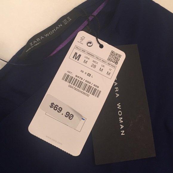 ZARA Blue Short Sleeve Blouse with Black Insert - Picture 3 of 3