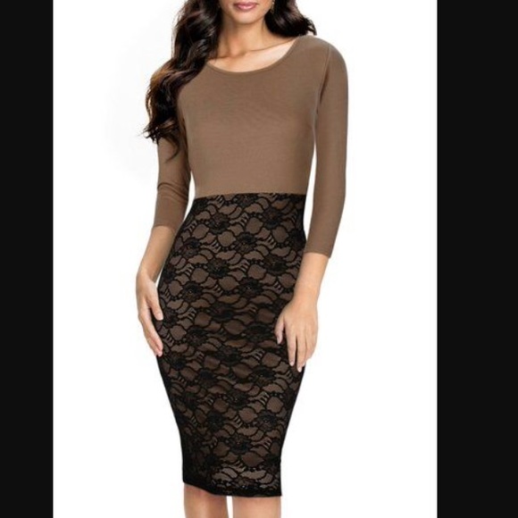 *NEW* brown with black lace dress