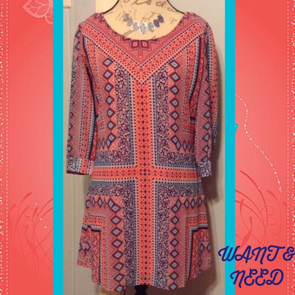 WANT & NEED Coral Summer Dress w/ Sleeves - Picture 1 of 4