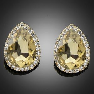 New Champagne Crystal Stud Earrings, Vintage Gold