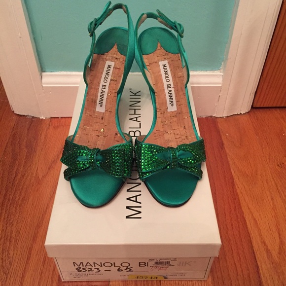 NEW Manolo Blahnik Green Sling Heels Sz 36.5/6.5