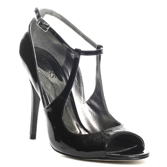 Guess Black Patent Strappy Peep Toe Pumps Sz 7