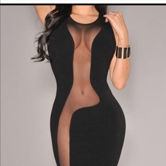 Black Bandage Mini Dress & Strategic Black Sheer