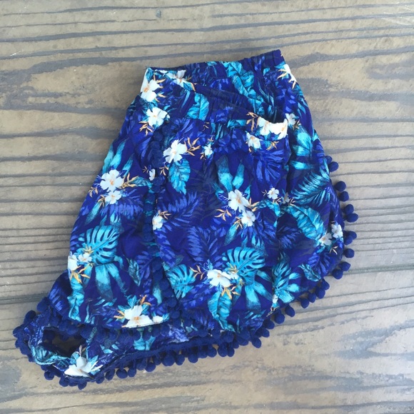 Tropical Drapey Shorts with Tassel Trim