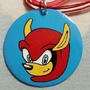 Hand painted Sonic Hedgehog pendant necklace