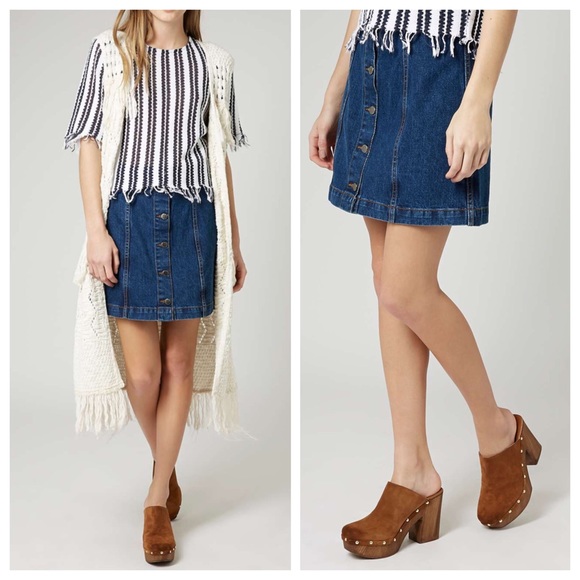 a line denim skirt button front