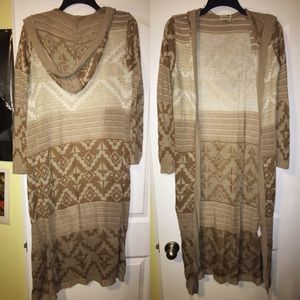 Aztec print, neutral cardigan (mid calf length)