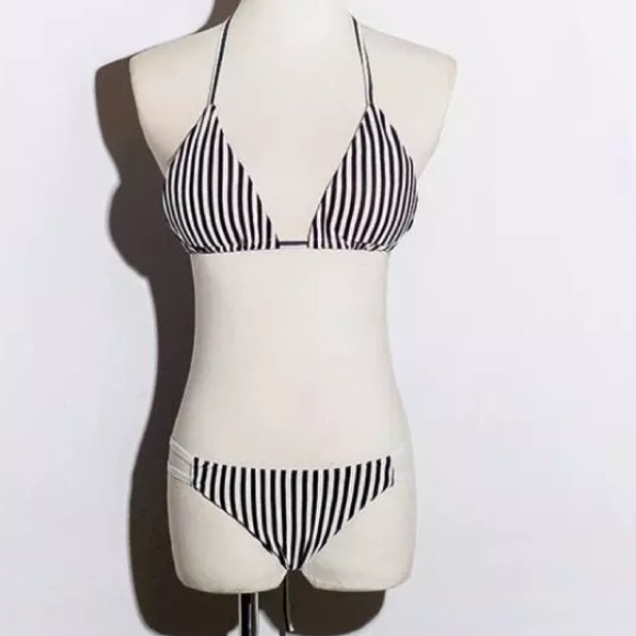 black & white striped bikini top and bottom S/M - Picture 3 of 4