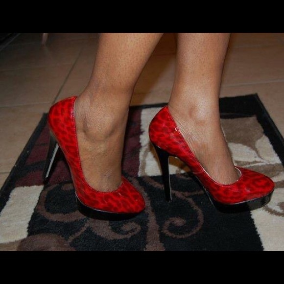 Red and black leopard heel
