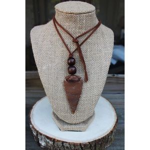 Brown Leather Arrowhead Necklace