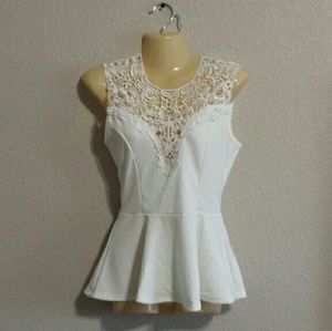 NWT Gorgeous Ivory Crochet Peplum Top