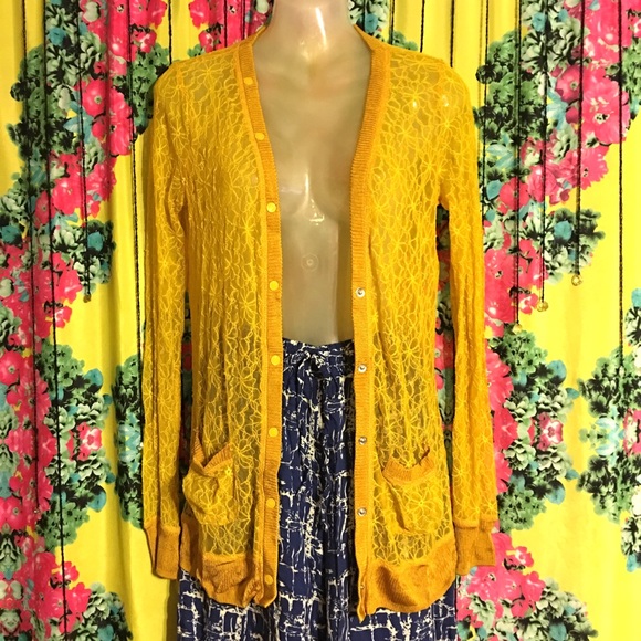 Mustard Yellow Lace Cardigan by Rodarte Medium