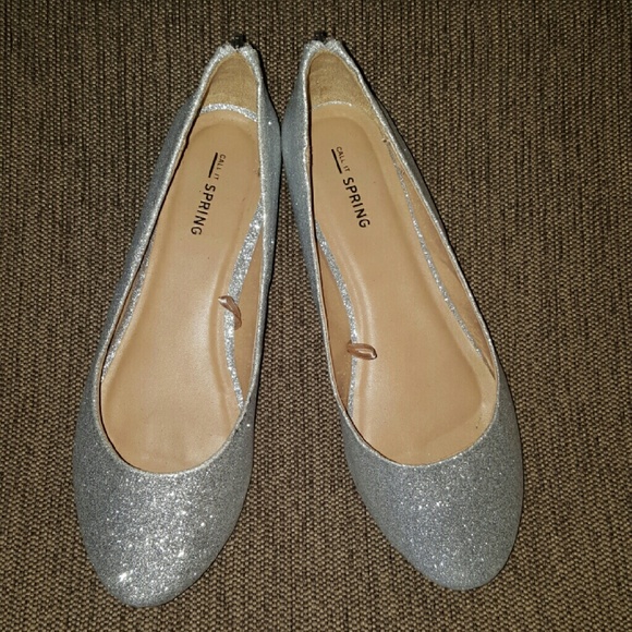 Silver sparkling flats