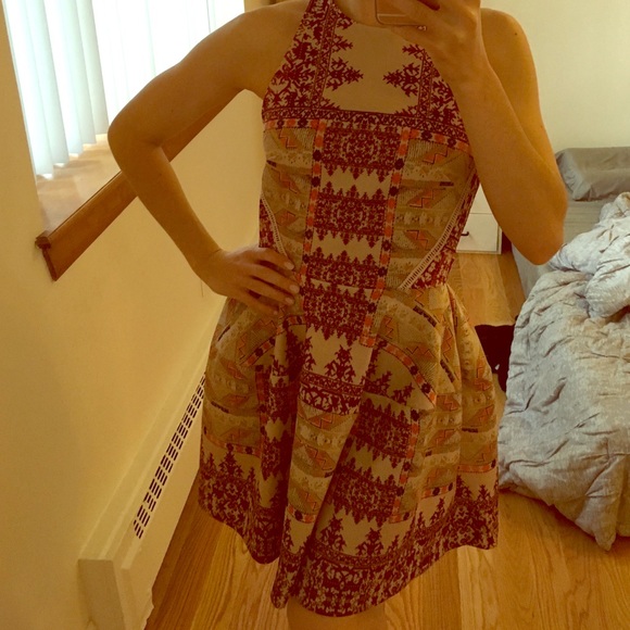 Tribal patterned his neck line cinched waist dress