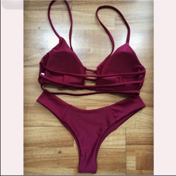 La Hearts Swim Nwot Maroon Halter Cheeky Bikini Poshmark
