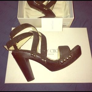 Jimmy Choo Brown leather Platform Sandal Sz 8 wbox