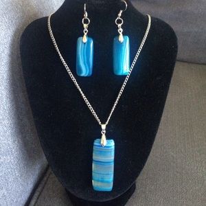 📍SOLD📍Blue Onyx Agate Oblong Necklace & Earrings