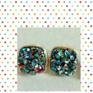 Druzy green purple blue earrings