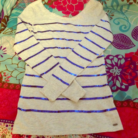 Gray with Royal blue sequins long sleeve shirt