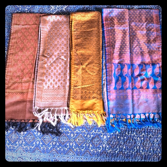 Stunning silk/wool stoles with hand tied tassels.