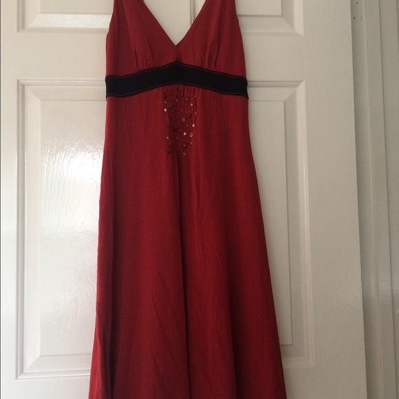 Red BCBG dress.