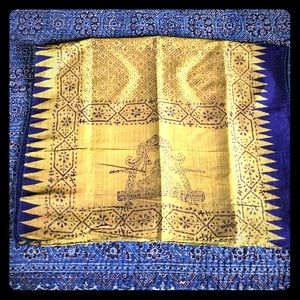 Hand woven and sari printed silk scarf