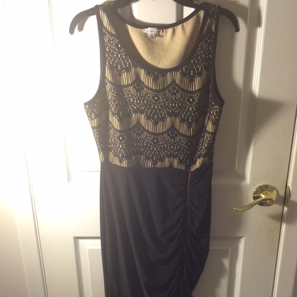 Black and gold asymmetrical tight party dress