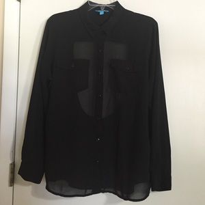 Sheer Black Backless Button Up